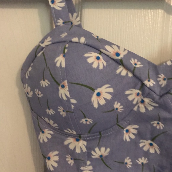 Chambray printed peplum top with padded cups - Picture 2 of 5